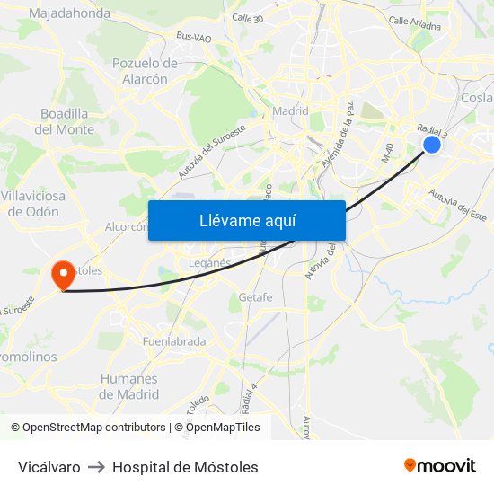 Vicálvaro to Hospital de Móstoles map