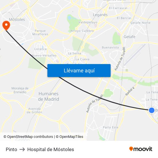 Pinto to Hospital de Móstoles map