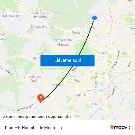 Pitis to Hospital de Móstoles map