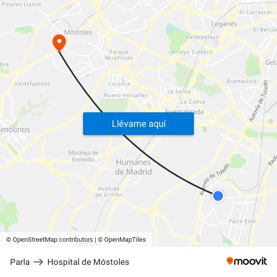 Parla to Hospital de Móstoles map