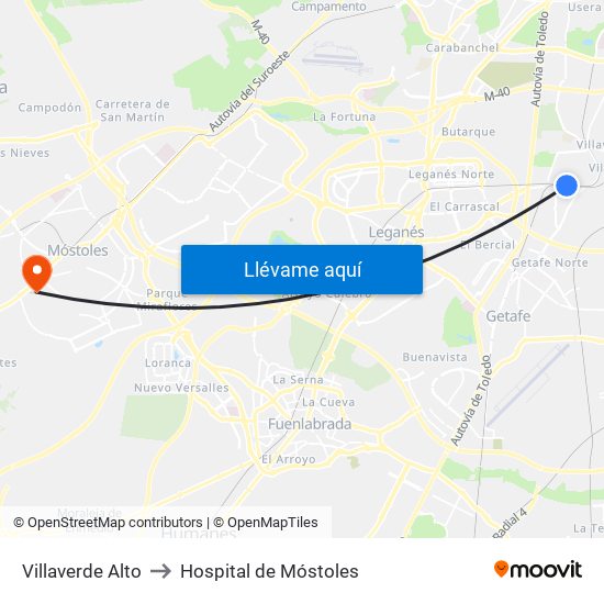 Villaverde Alto to Hospital de Móstoles map