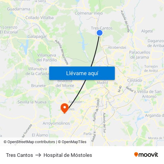 Tres Cantos to Hospital de Móstoles map