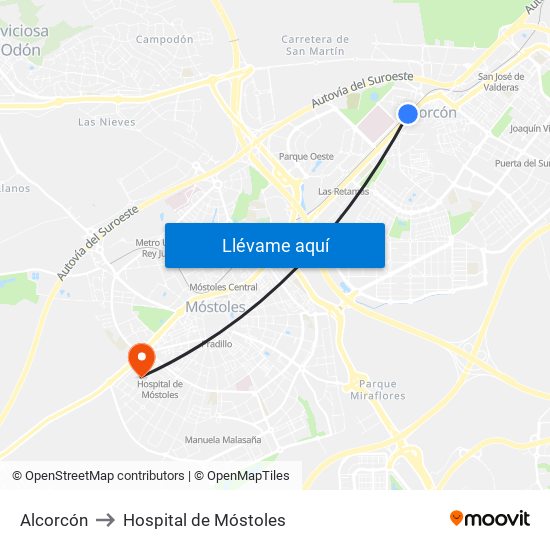 Alcorcón to Hospital de Móstoles map
