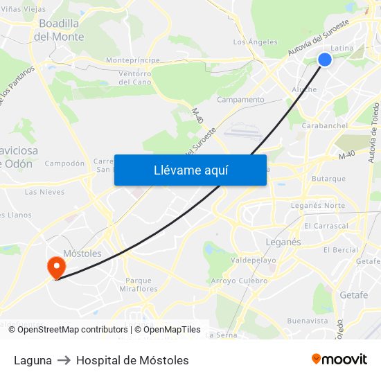 Laguna to Hospital de Móstoles map