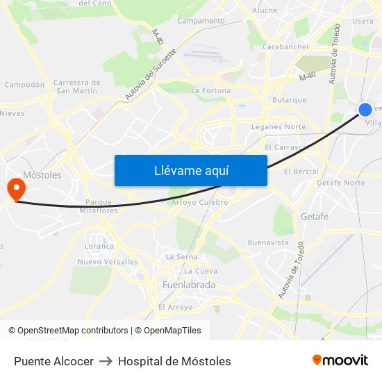 Puente Alcocer to Hospital de Móstoles map