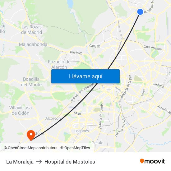 La Moraleja to Hospital de Móstoles map