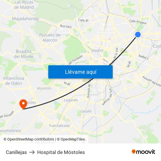 Canillejas to Hospital de Móstoles map