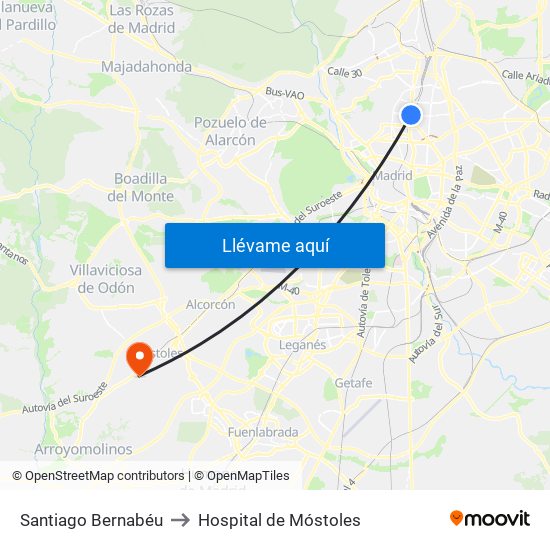 Santiago Bernabéu to Hospital de Móstoles map