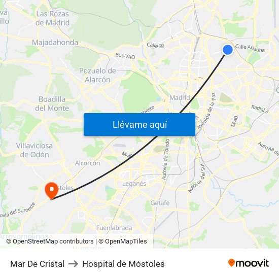 Mar De Cristal to Hospital de Móstoles map