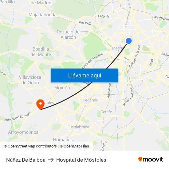 Núñez De Balboa to Hospital de Móstoles map