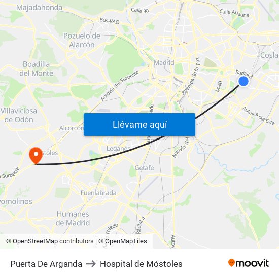 Puerta De Arganda to Hospital de Móstoles map