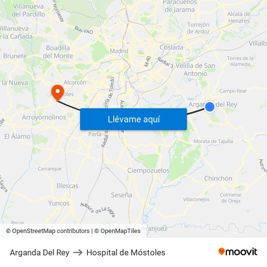 Arganda Del Rey to Hospital de Móstoles map