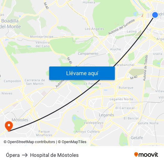 Ópera to Hospital de Móstoles map