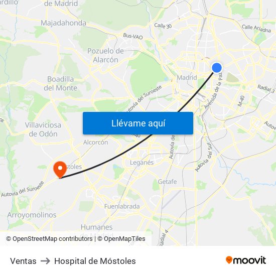 Ventas to Hospital de Móstoles map