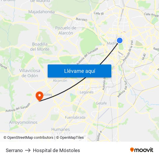 Serrano to Hospital de Móstoles map