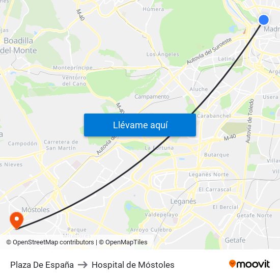 Plaza De España to Hospital de Móstoles map