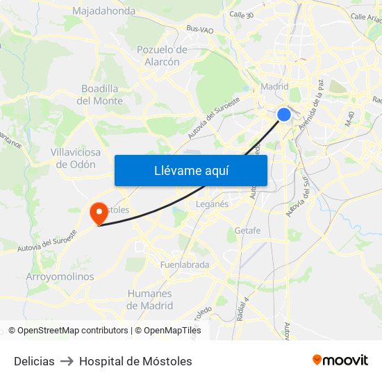 Delicias to Hospital de Móstoles map