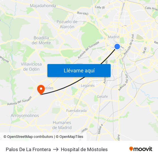 Palos De La Frontera to Hospital de Móstoles map