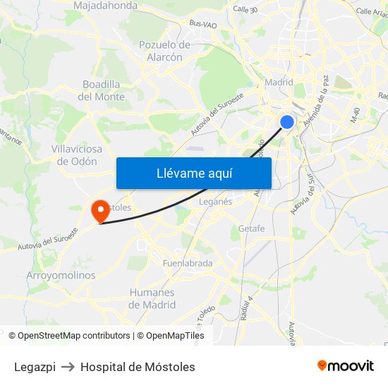 Legazpi to Hospital de Móstoles map