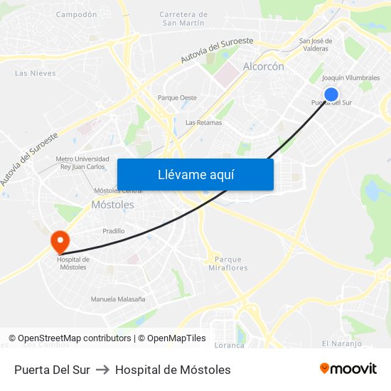 Puerta Del Sur to Hospital de Móstoles map