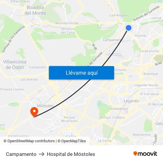 Campamento to Hospital de Móstoles map