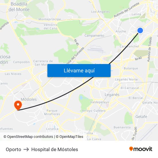 Oporto to Hospital de Móstoles map