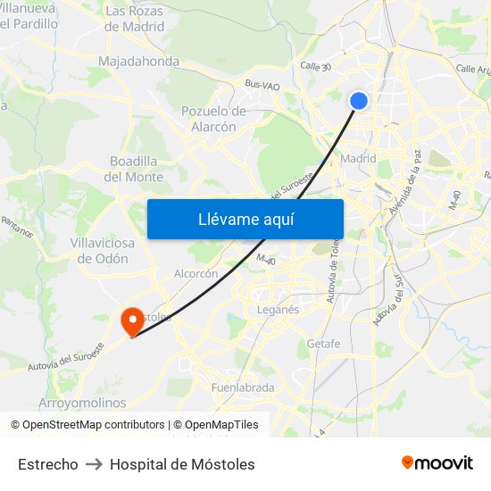 Estrecho to Hospital de Móstoles map