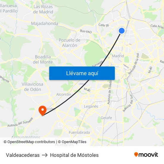 Valdeacederas to Hospital de Móstoles map