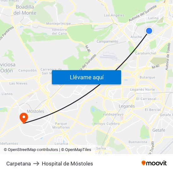 Carpetana to Hospital de Móstoles map