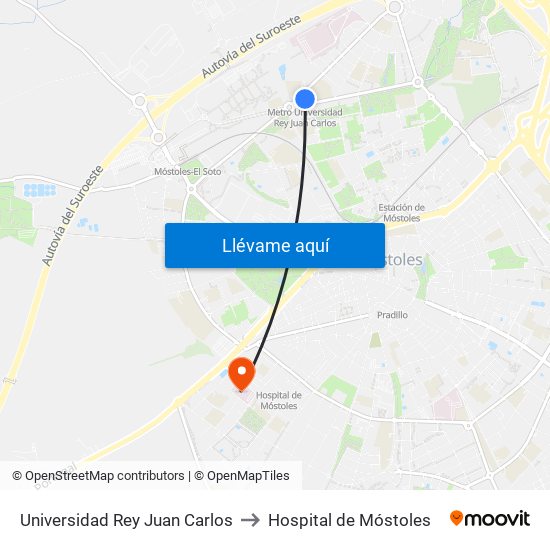 Universidad Rey Juan Carlos to Hospital de Móstoles map