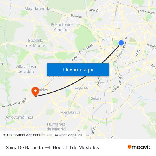 Sainz De Baranda to Hospital de Móstoles map