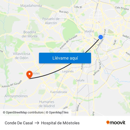 Conde De Casal to Hospital de Móstoles map