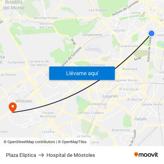 Plaza Elíptica to Hospital de Móstoles map