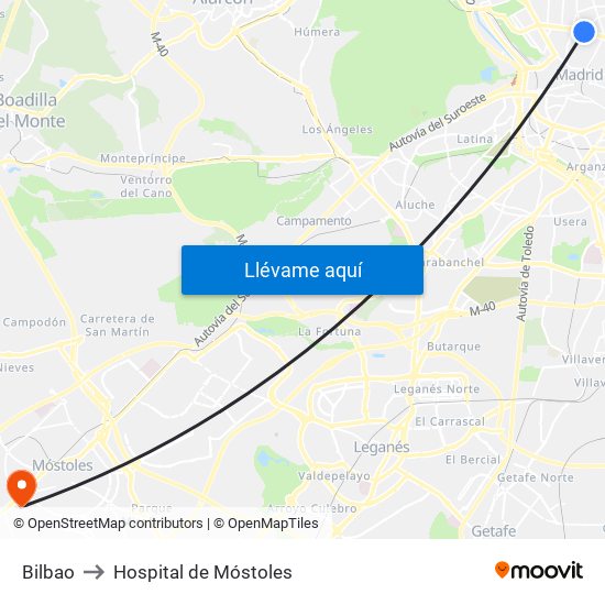 Bilbao to Hospital de Móstoles map