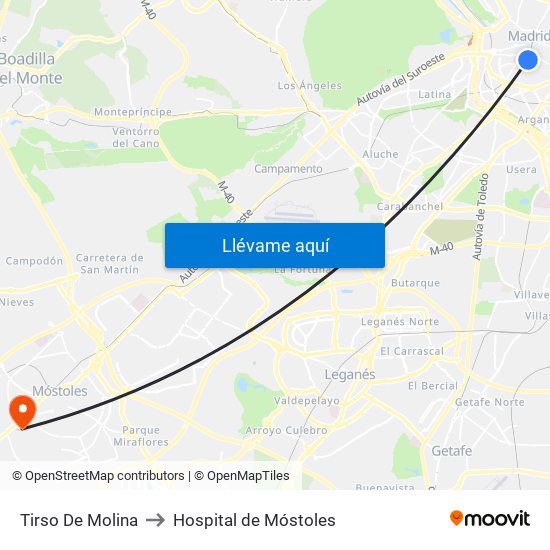 Tirso De Molina to Hospital de Móstoles map