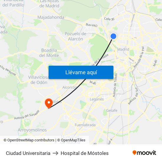 Ciudad Universitaria to Hospital de Móstoles map