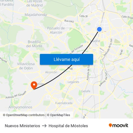 Nuevos Ministerios to Hospital de Móstoles map