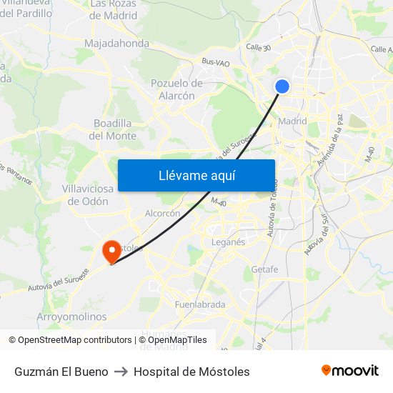 Guzmán El Bueno to Hospital de Móstoles map