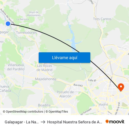 Galapagar - La Navata to Hospital Nuestra Señora de América map