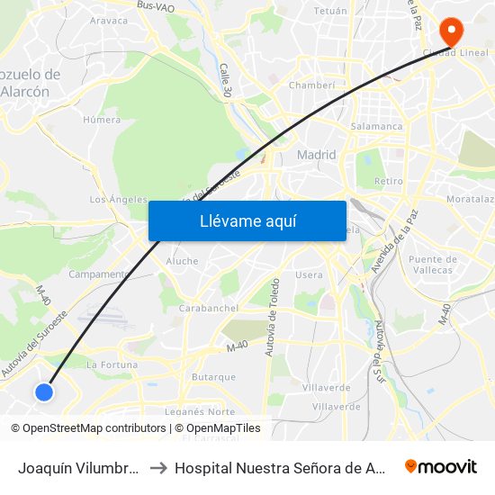 Joaquín Vilumbrales to Hospital Nuestra Señora de América map