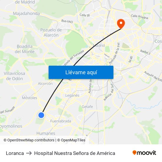 Loranca to Hospital Nuestra Señora de América map