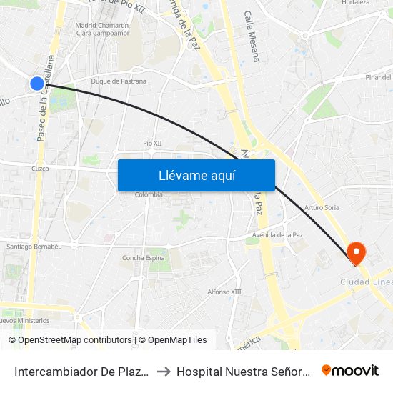Intercambiador De Plaza De Castilla to Hospital Nuestra Señora de América map