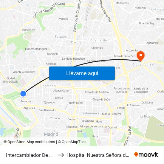 Intercambiador De Moncloa to Hospital Nuestra Señora de América map