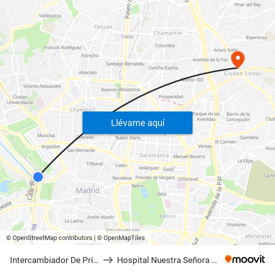 Intercambiador De Príncipe Pío to Hospital Nuestra Señora de América map