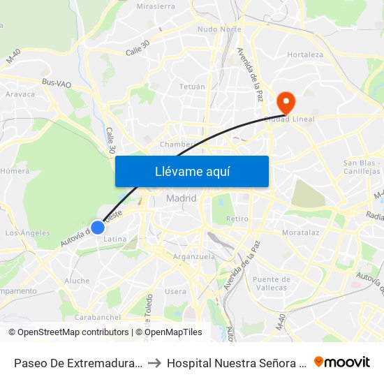 Paseo De Extremadura - El Greco to Hospital Nuestra Señora de América map