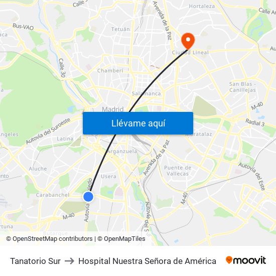 Tanatorio Sur to Hospital Nuestra Señora de América map