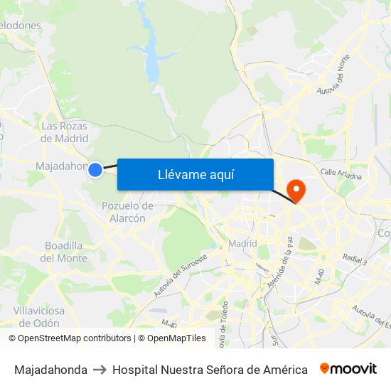 Majadahonda to Hospital Nuestra Señora de América map