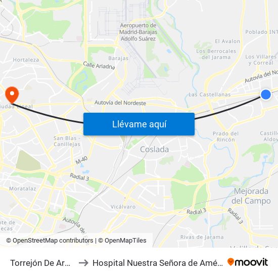 Torrejón De Ardoz to Hospital Nuestra Señora de América map