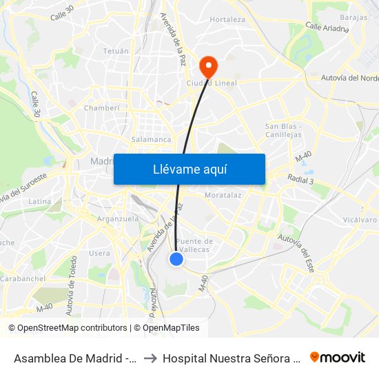 Asamblea De Madrid - Entrevías to Hospital Nuestra Señora de América map