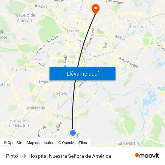 Pinto to Hospital Nuestra Señora de América map